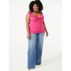 Sofia Jeans by Sofia Vergara Women's  2-Way Ruffle Tank Top Size L